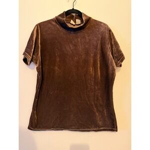 Vintage 90s Brown Velvet Mock Neck Top – Sostanza – Size L